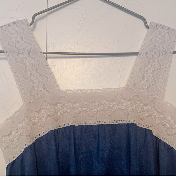 1970s One Piece Vintage Sleep Lounge Wear in Cobalt Blue sz medium - Picture 2 of 4